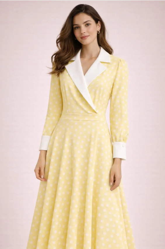 Robe Élégance Pois Col Tailleur