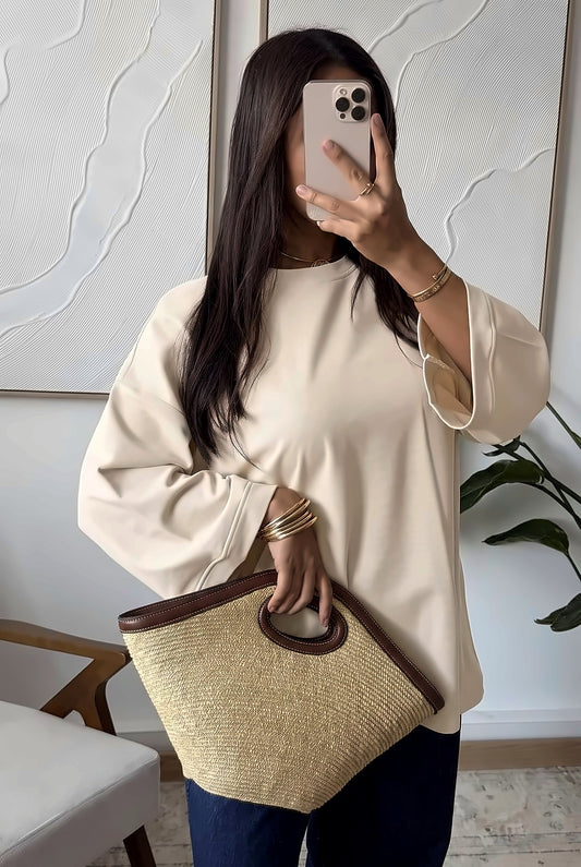 Top oversize manches évasées beige