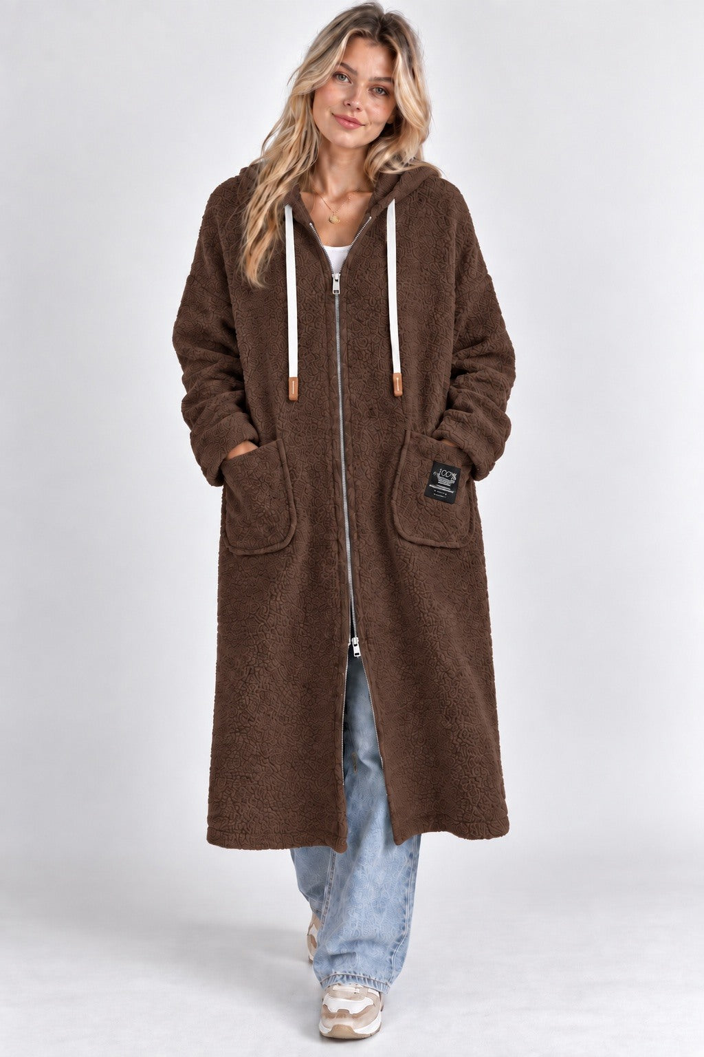 Manteau Long Moutonné à Capuche