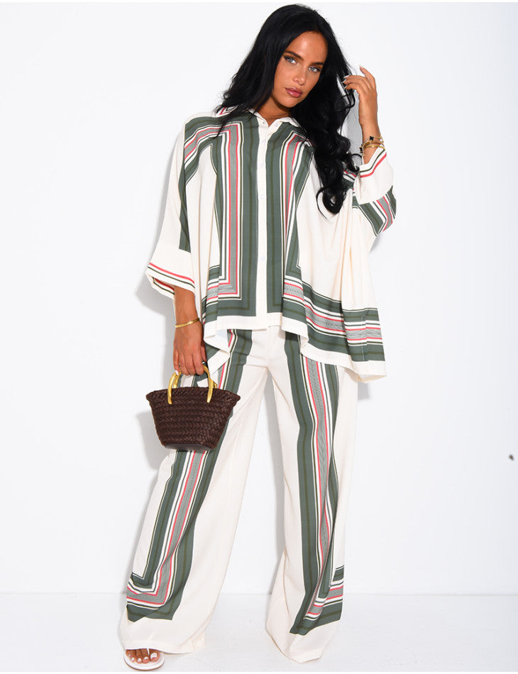 Ensemble fluide pantalon et chemise à motifs