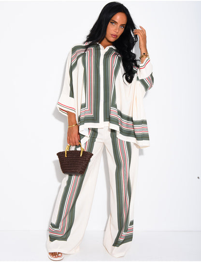 Ensemble fluide pantalon et chemise à motifs