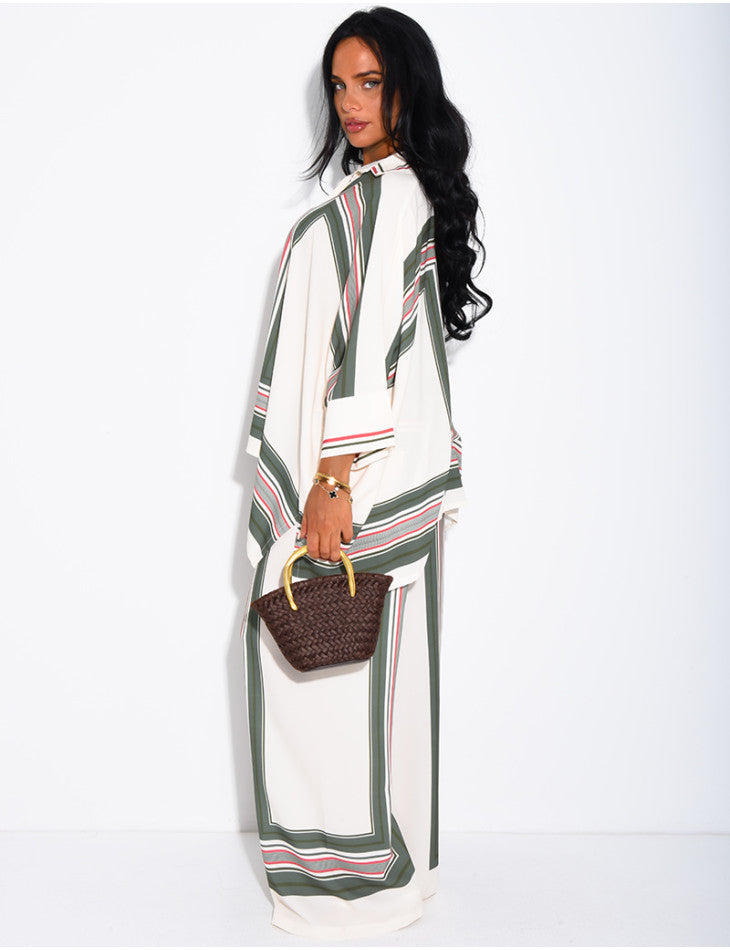 Ensemble fluide pantalon et chemise à motifs