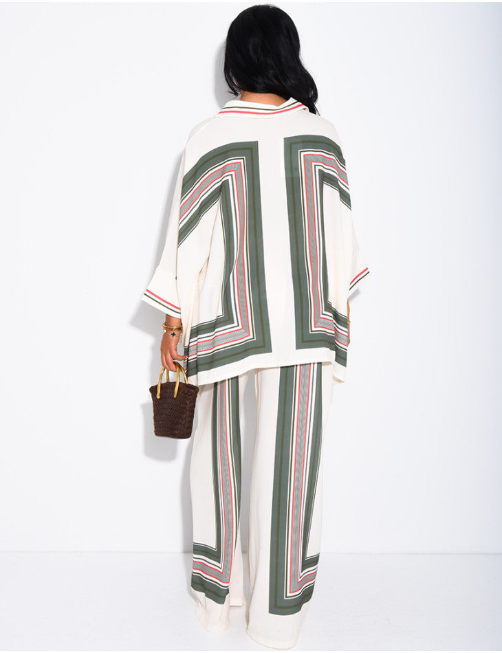 Ensemble fluide pantalon et chemise à motifs