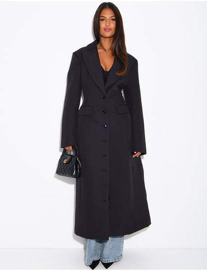 Manteau blazer long cintré noir
