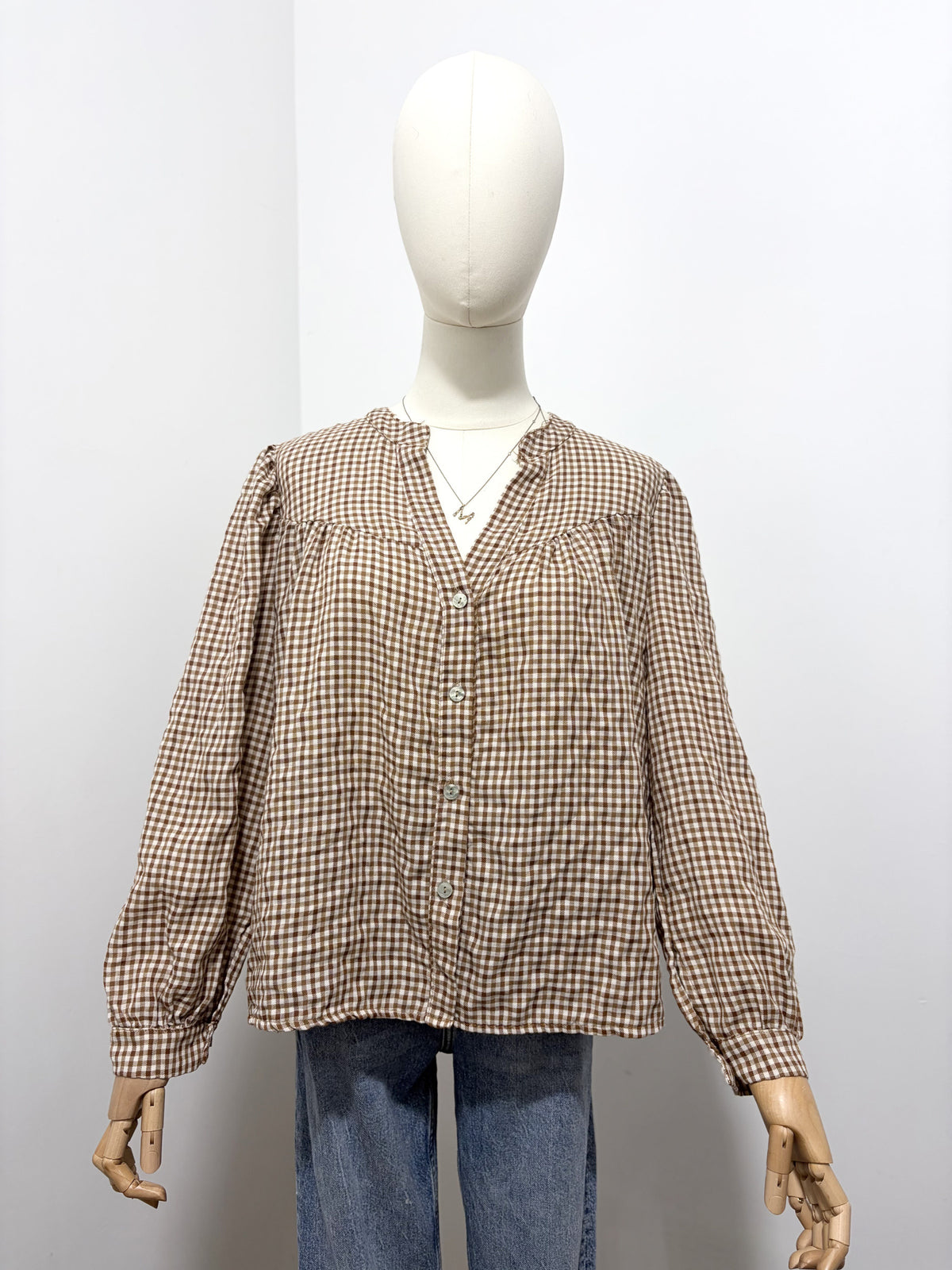 Blouse à Carreaux Col Froncé