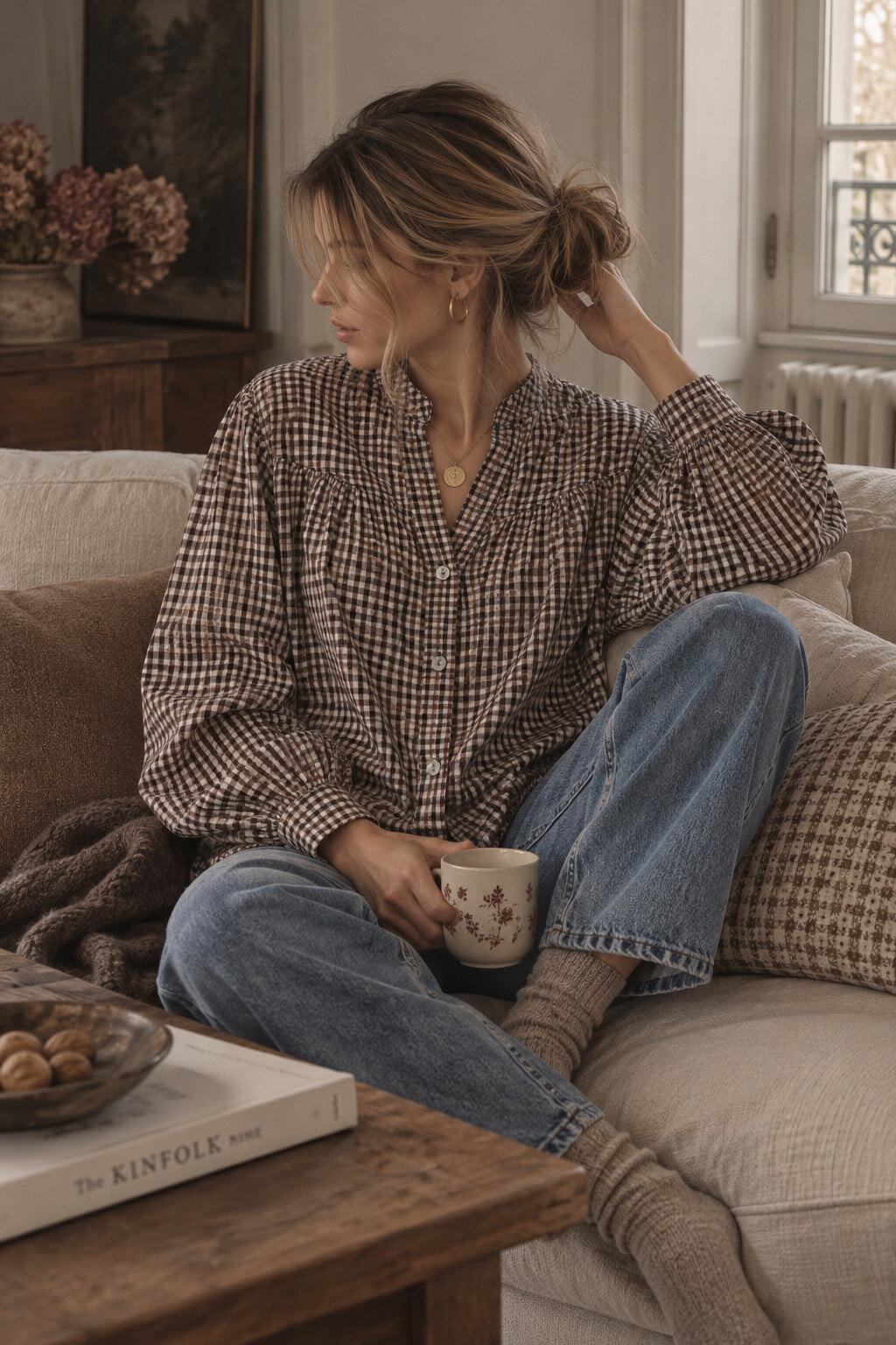Blouse à Carreaux Col Froncé