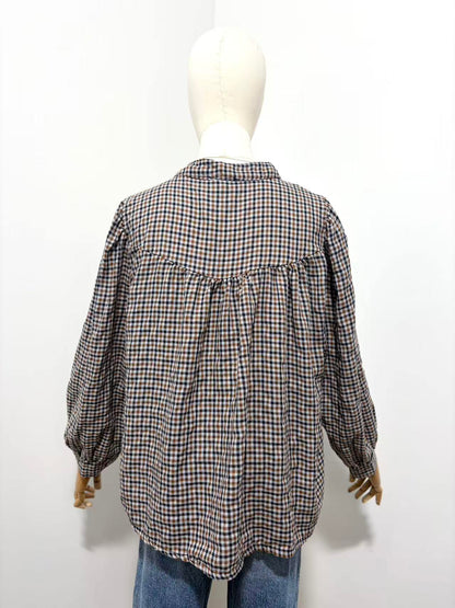 Blouse à Carreaux Col Froncé