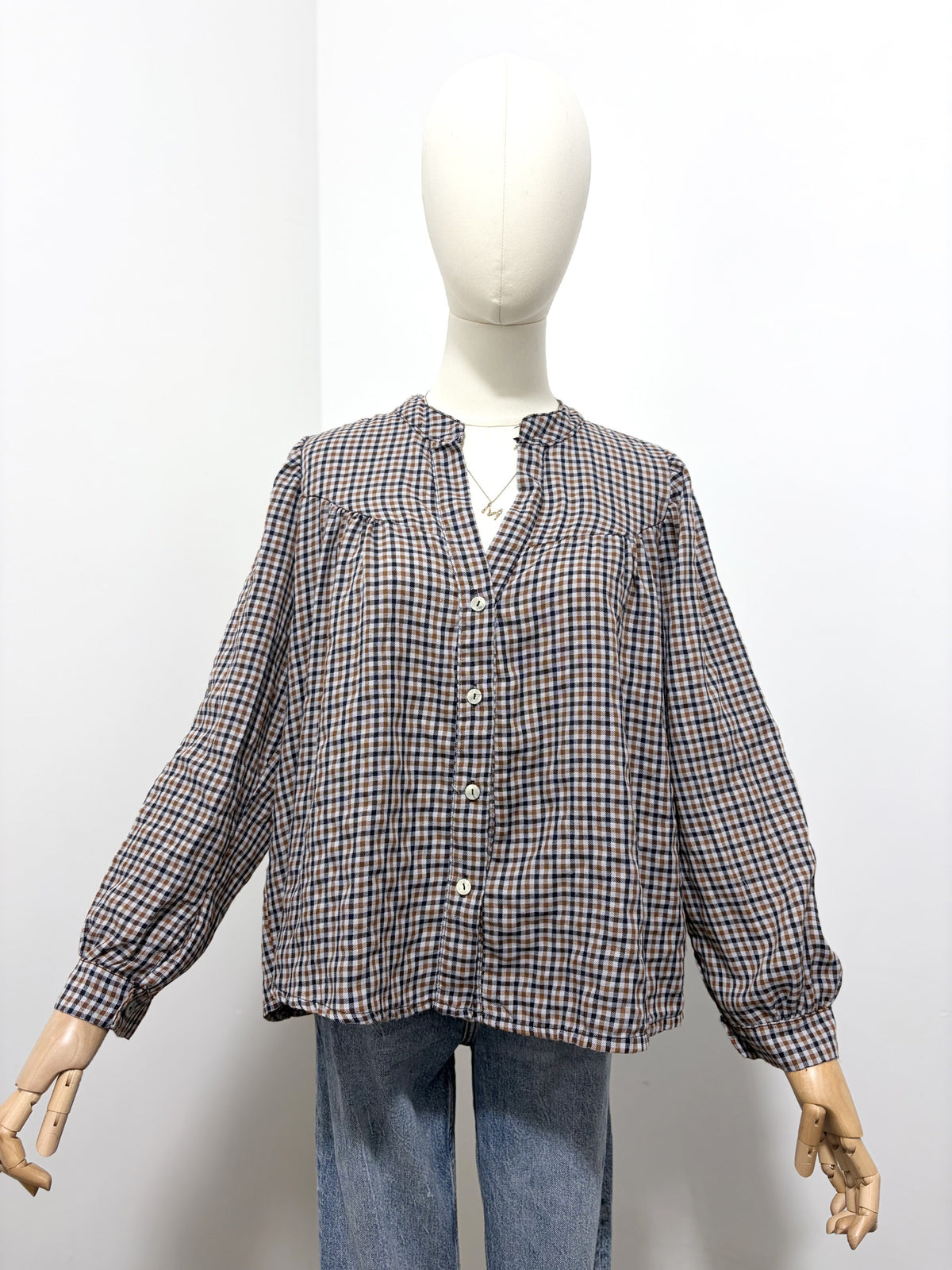 Blouse à Carreaux Col Froncé