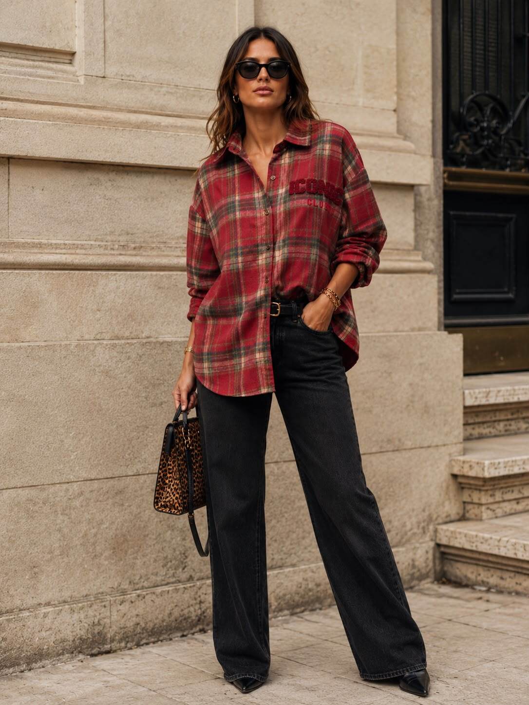 Chemise Oversize à Carreaux Brodée