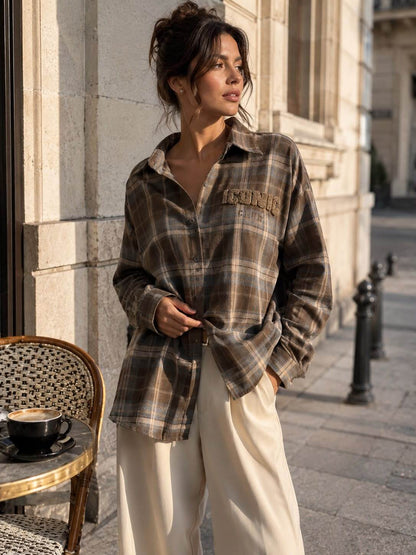 Chemise Oversize à Carreaux Brodée