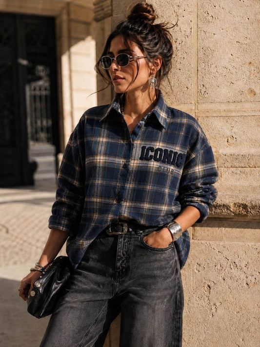 Chemise Oversize à Carreaux Brodée