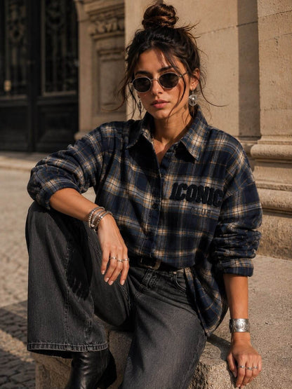 Chemise Oversize à Carreaux Brodée