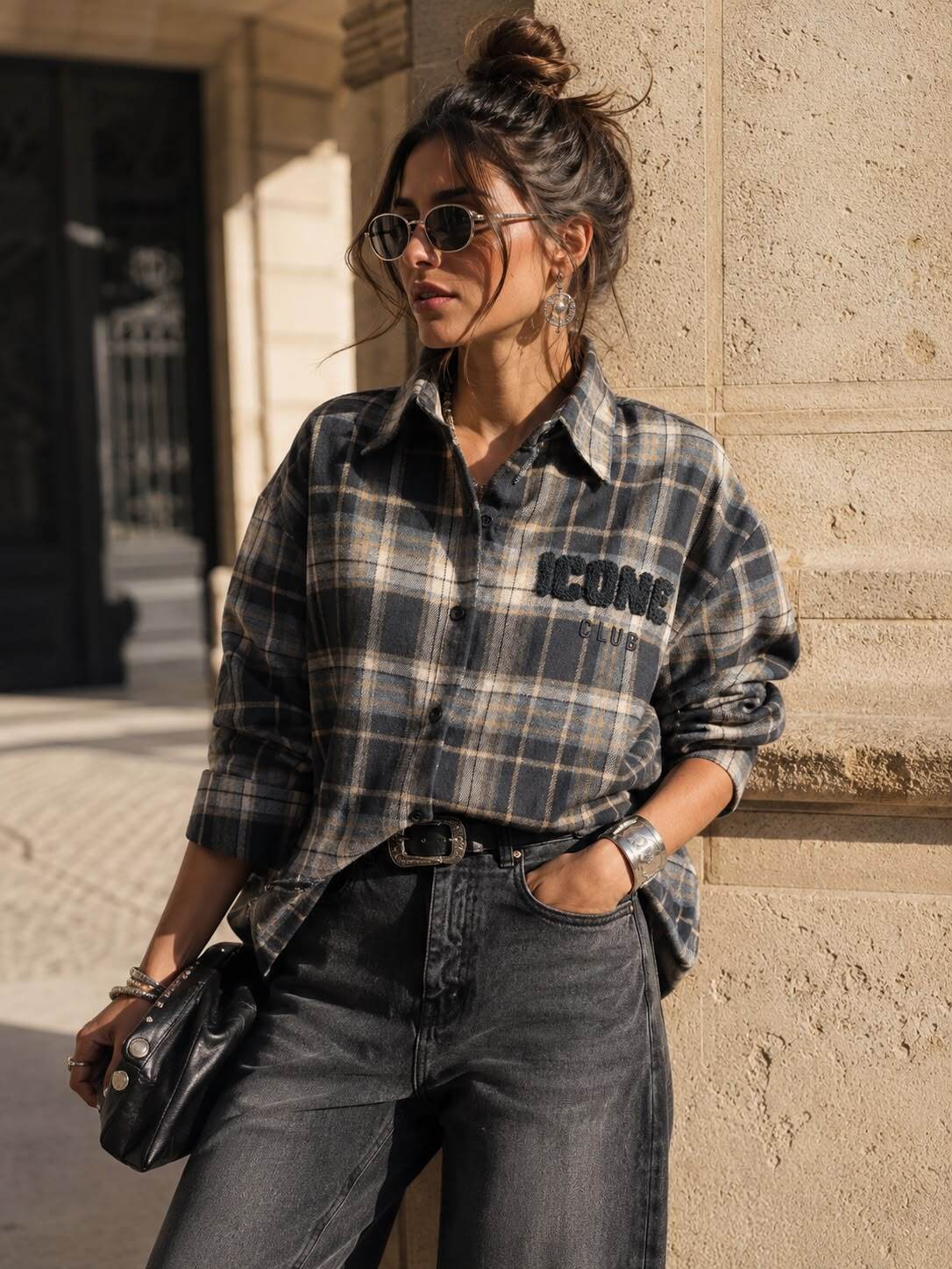 Chemise Oversize à Carreaux Brodée