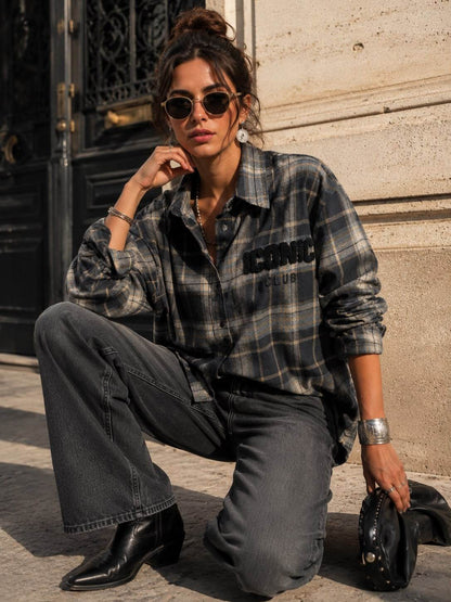 Chemise Oversize à Carreaux Brodée