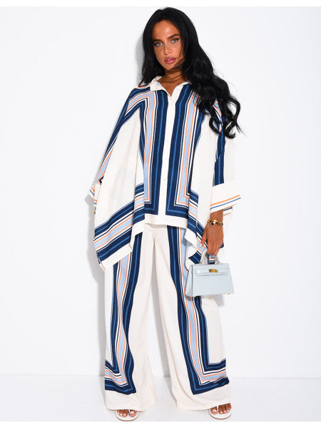 Ensemble fluide pantalon et chemise à motifs