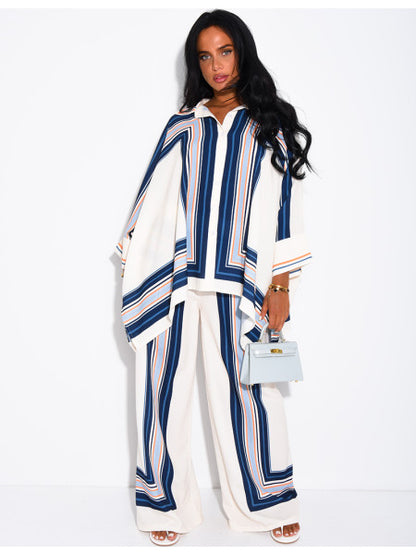 Ensemble fluide pantalon et chemise à motifs