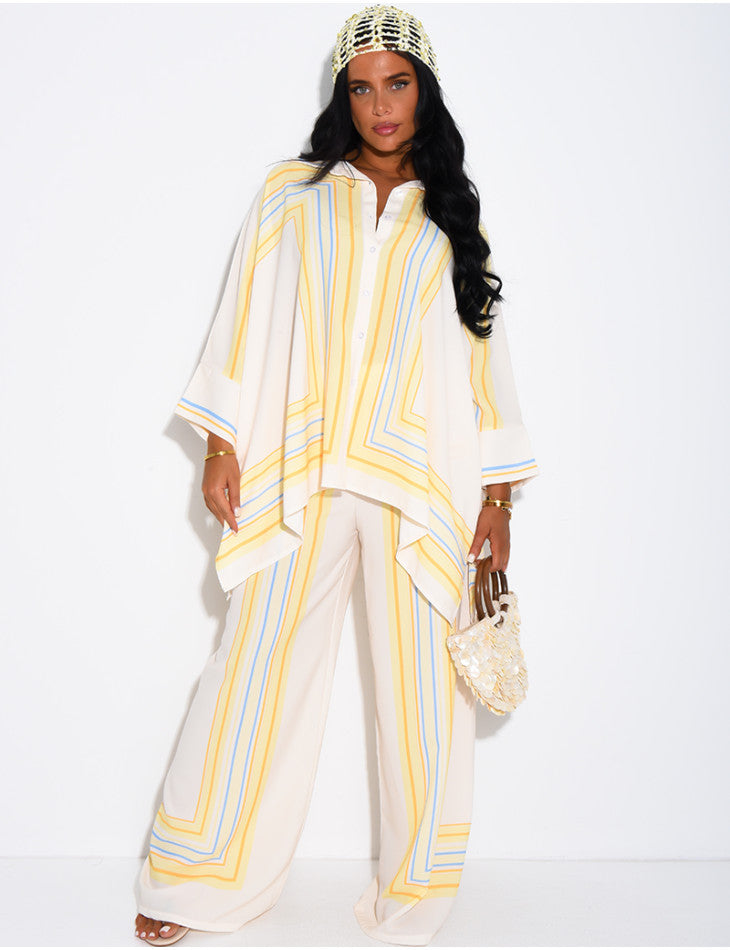 Ensemble fluide pantalon et chemise à motifs