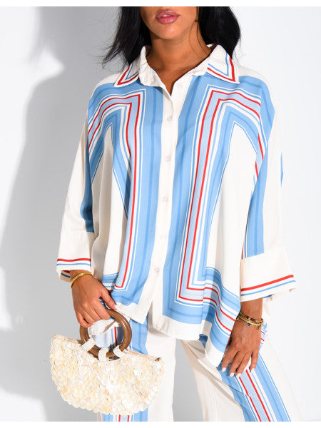 Ensemble fluide pantalon et chemise à motifs