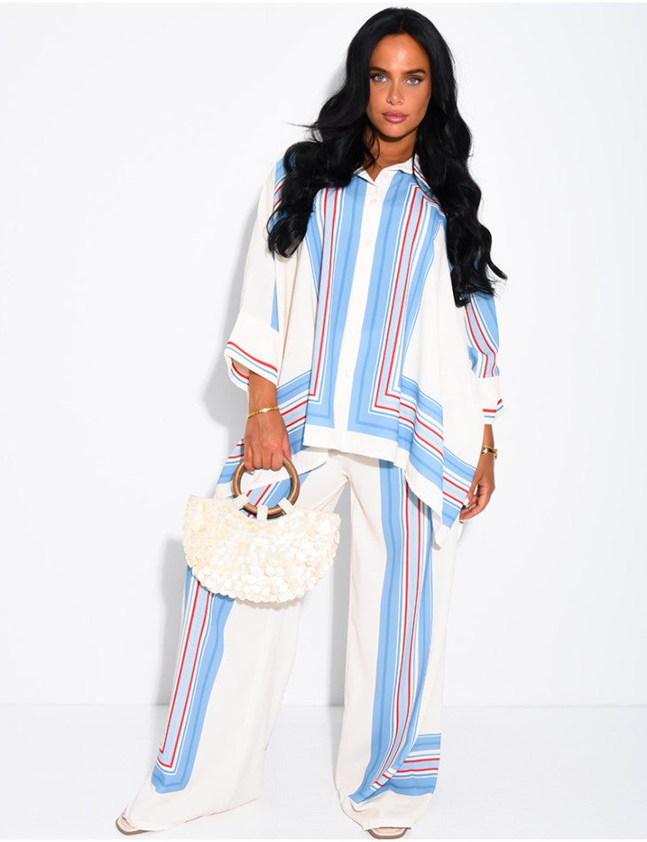 Ensemble fluide pantalon et chemise à motifs