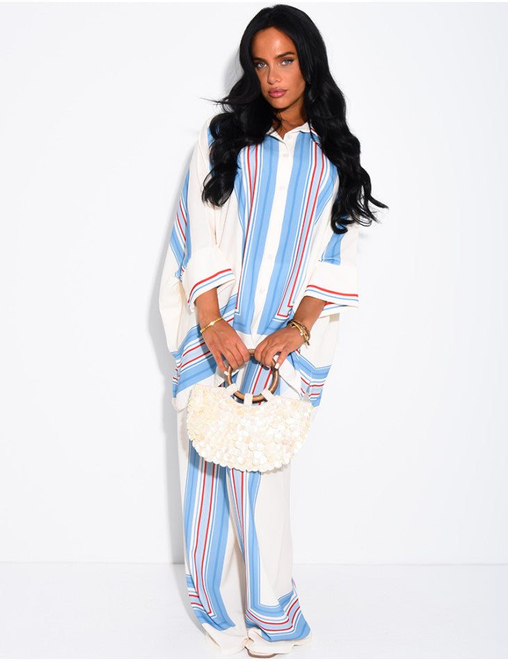 Ensemble fluide pantalon et chemise à motifs