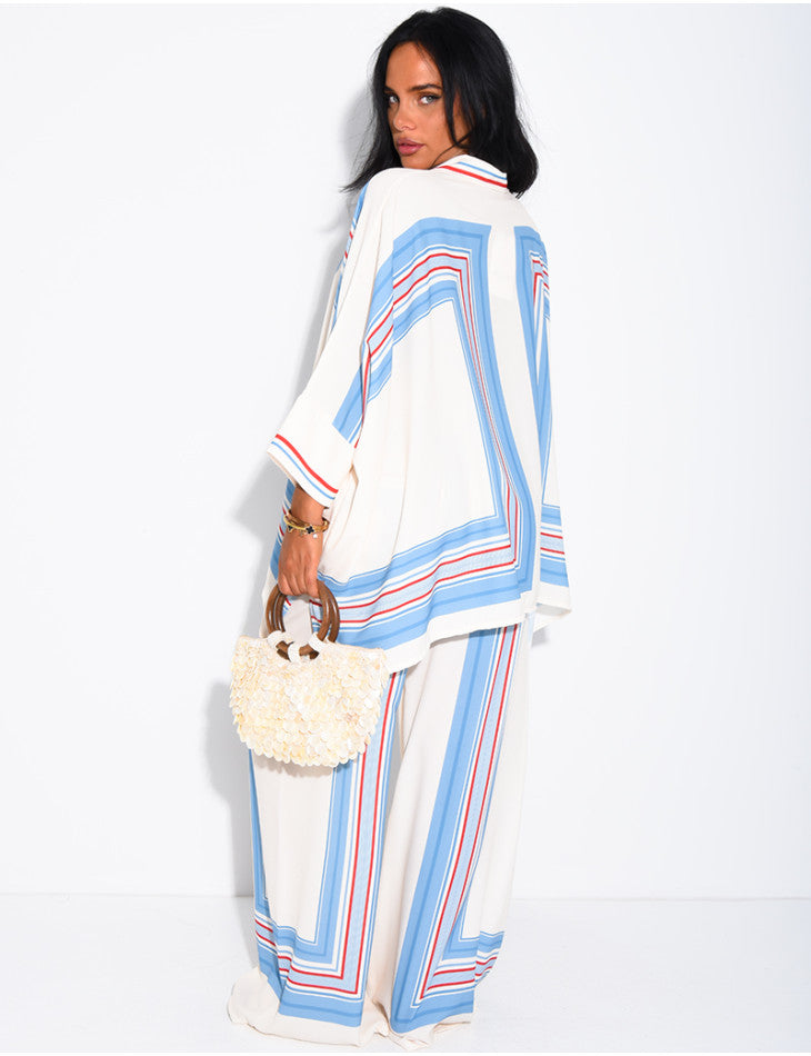 Ensemble fluide pantalon et chemise à motifs