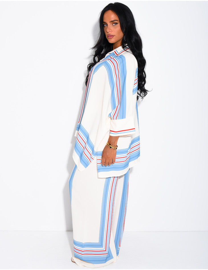 Ensemble fluide pantalon et chemise à motifs