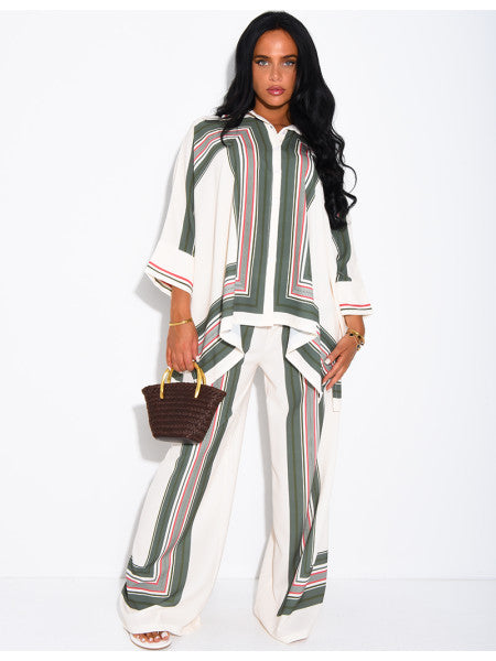 Ensemble fluide pantalon et chemise à motifs