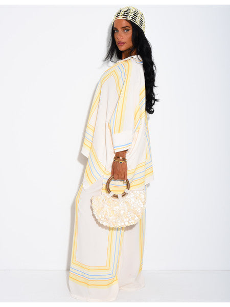 Ensemble fluide pantalon et chemise à motifs