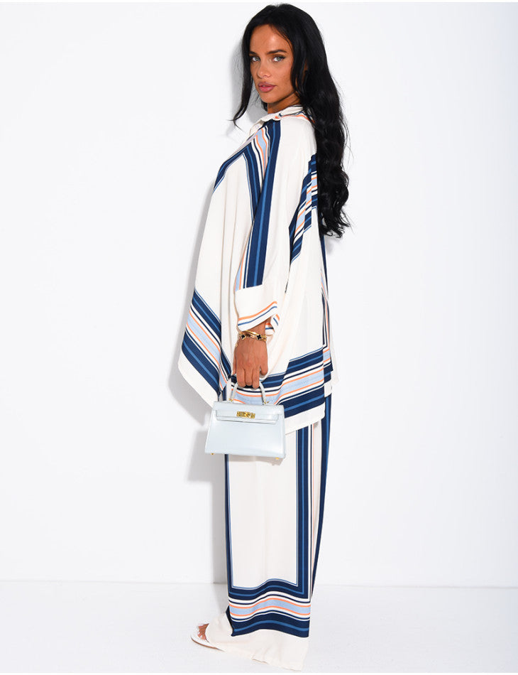 Ensemble fluide pantalon et chemise à motifs