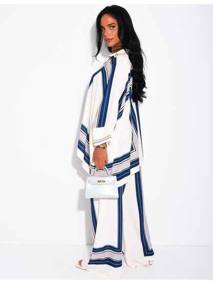 Ensemble fluide pantalon et chemise à motifs