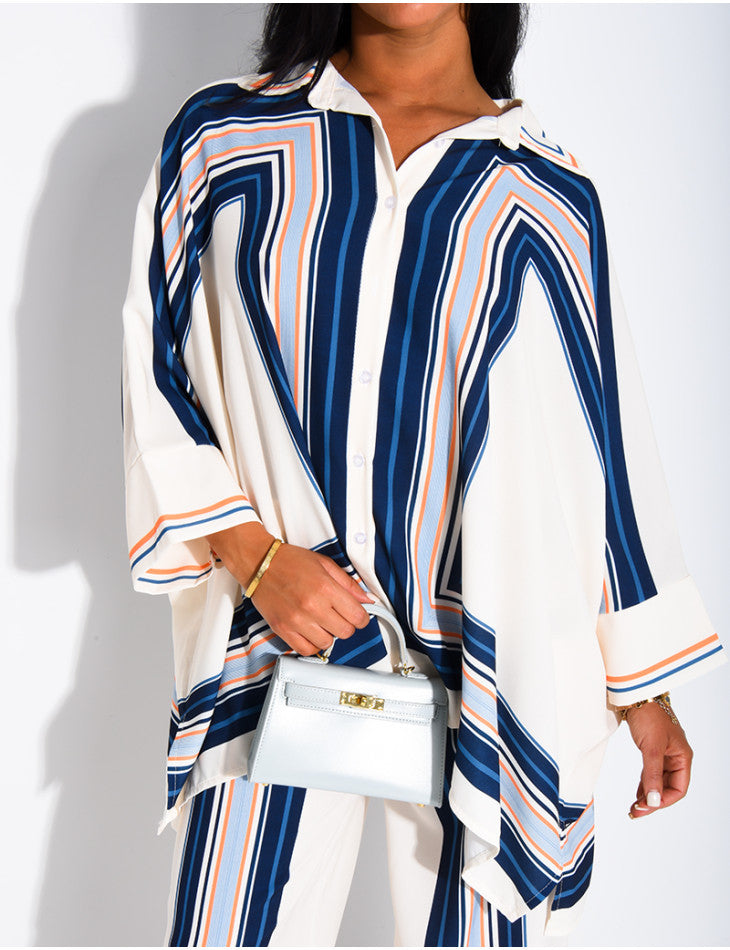Ensemble fluide pantalon et chemise à motifs