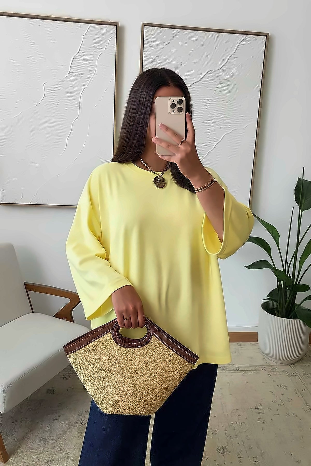 Top oversize manches évasées jaune
