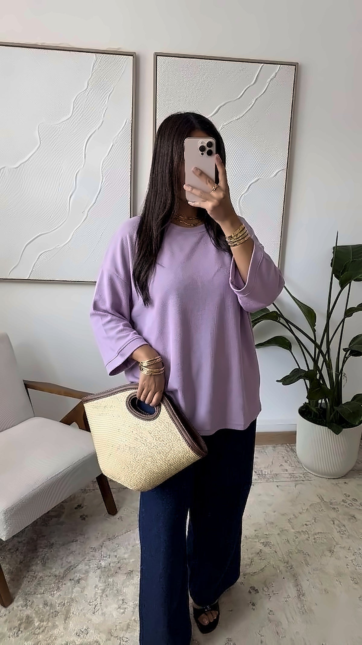 Top oversize manches évasées lilas