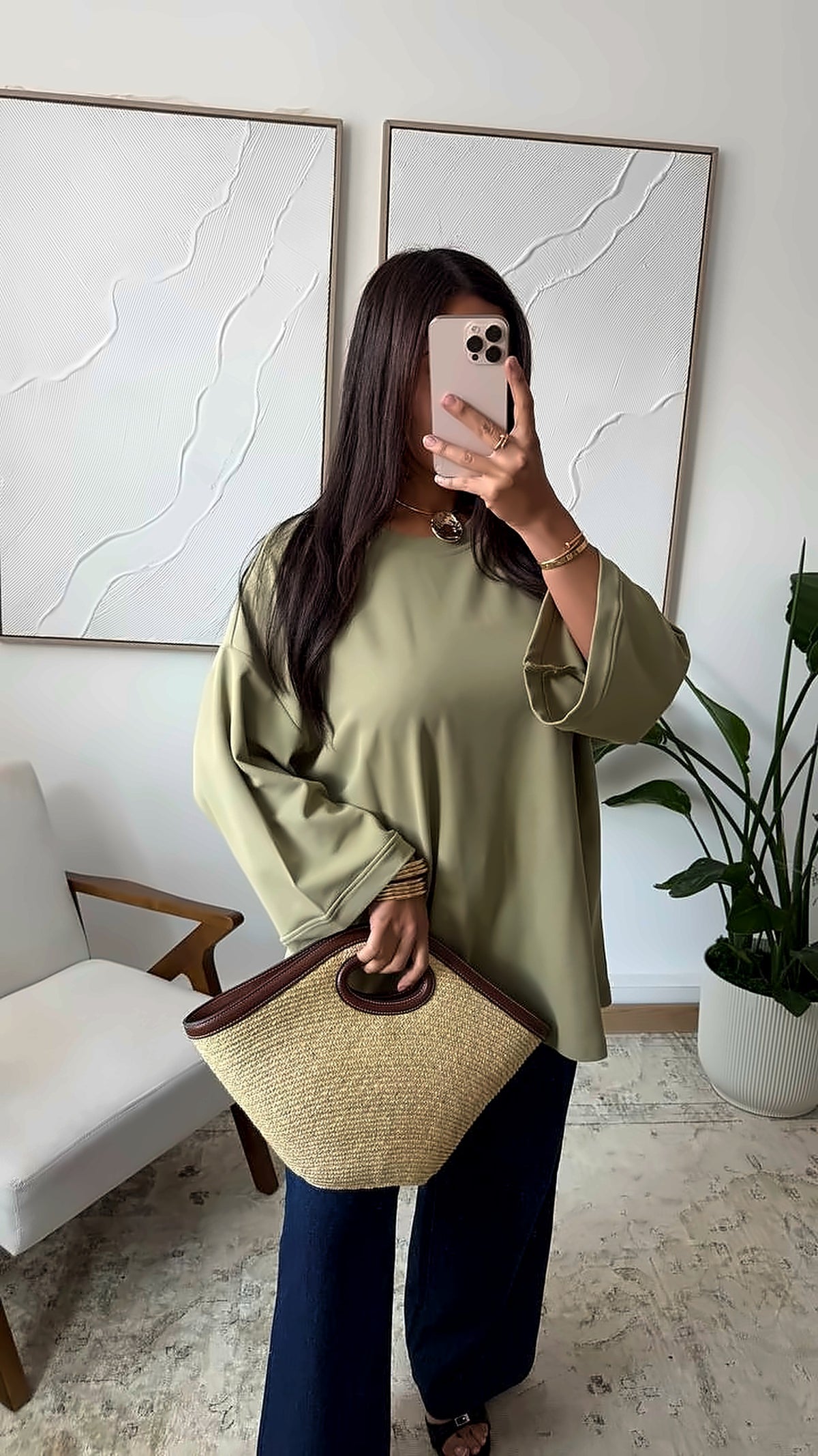 Top oversize manches évasées vert olive