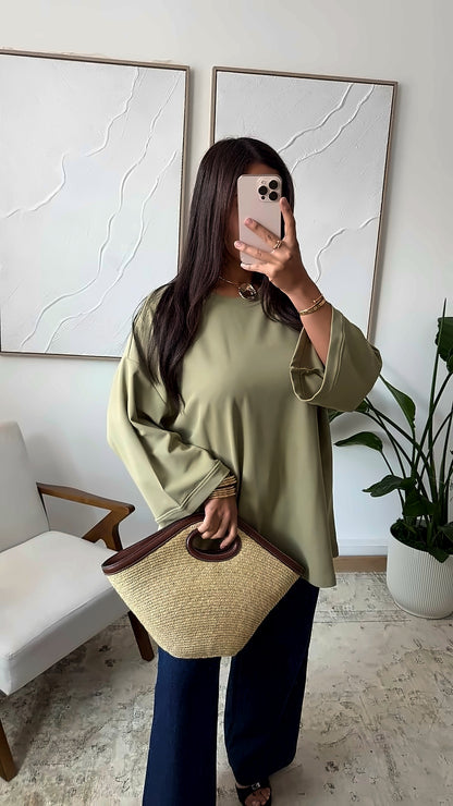 Top oversize manches évasées vert olive
