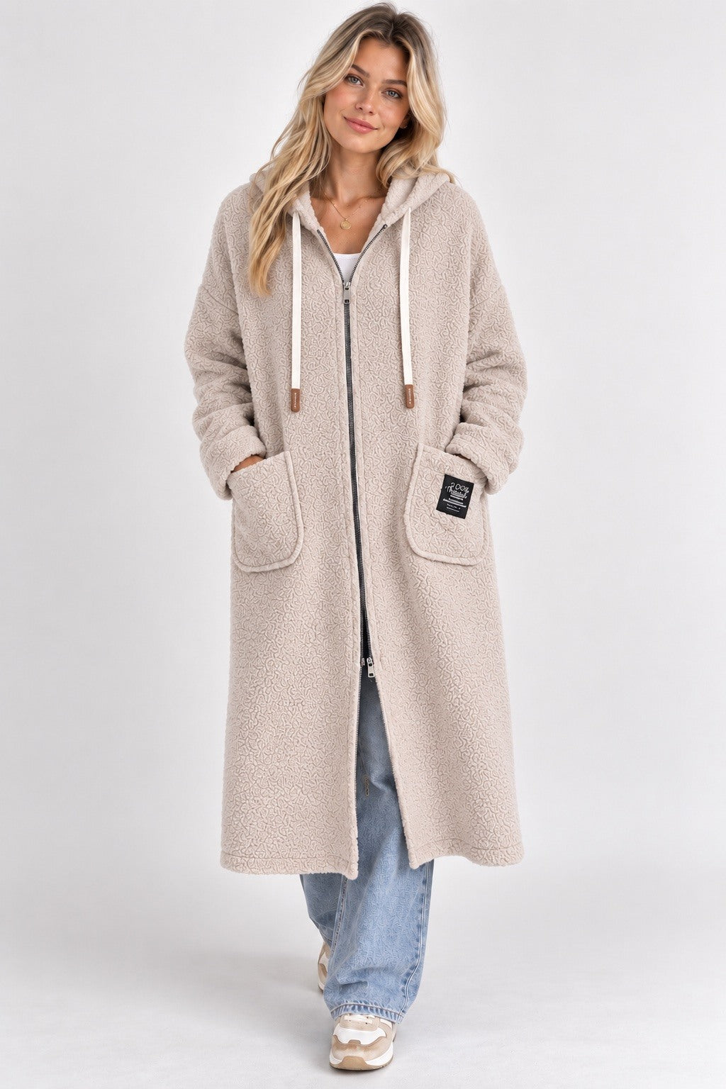 Manteau Long Moutonné à Capuche