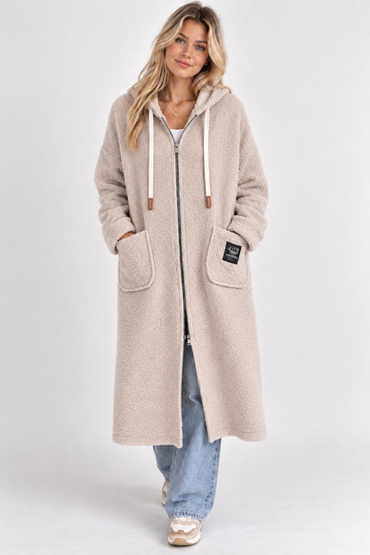 Manteau Long Moutonné à Capuche