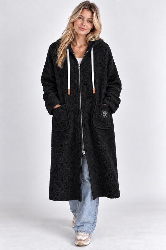 Manteau Long Moutonné à Capuche