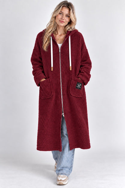Manteau Long Moutonné à Capuche