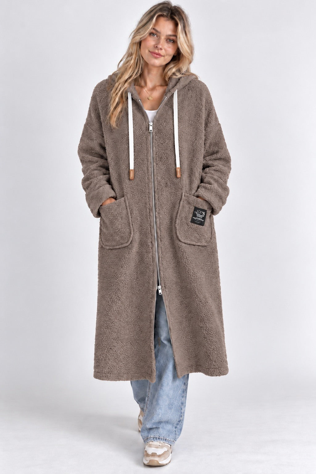 Manteau Long Moutonné à Capuche