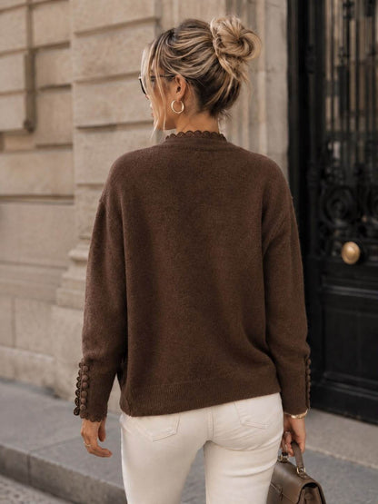 Pull Maille Douce à Dentelle & Boutons