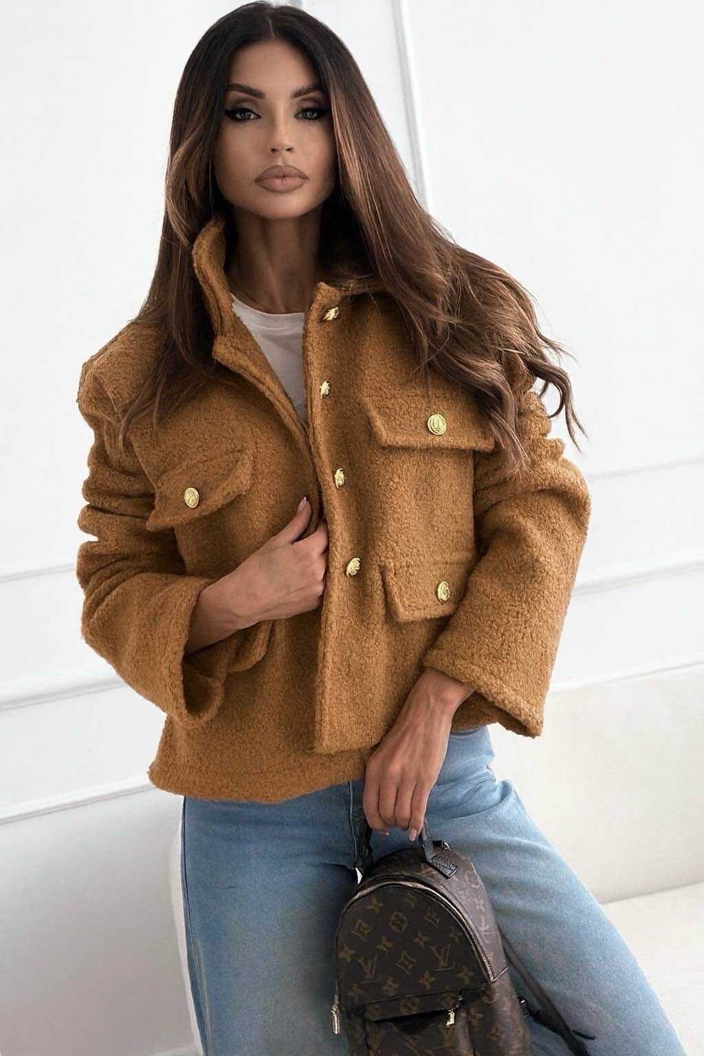 Veste Teddy à Boutons Dorés