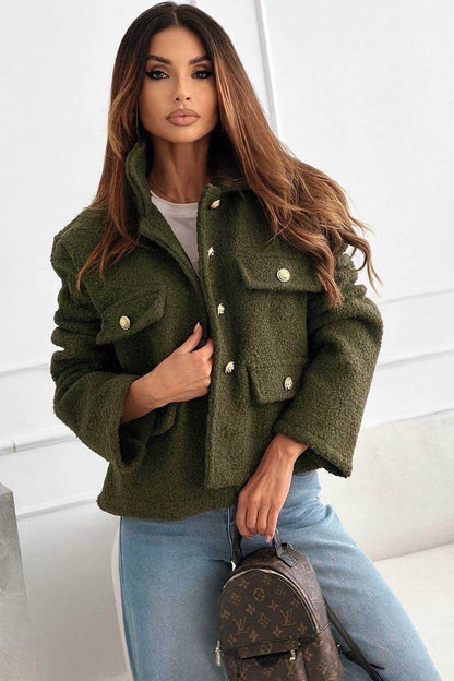 Veste Teddy à Boutons Dorés