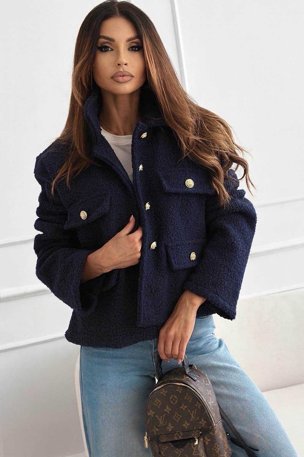 Veste Teddy à Boutons Dorés